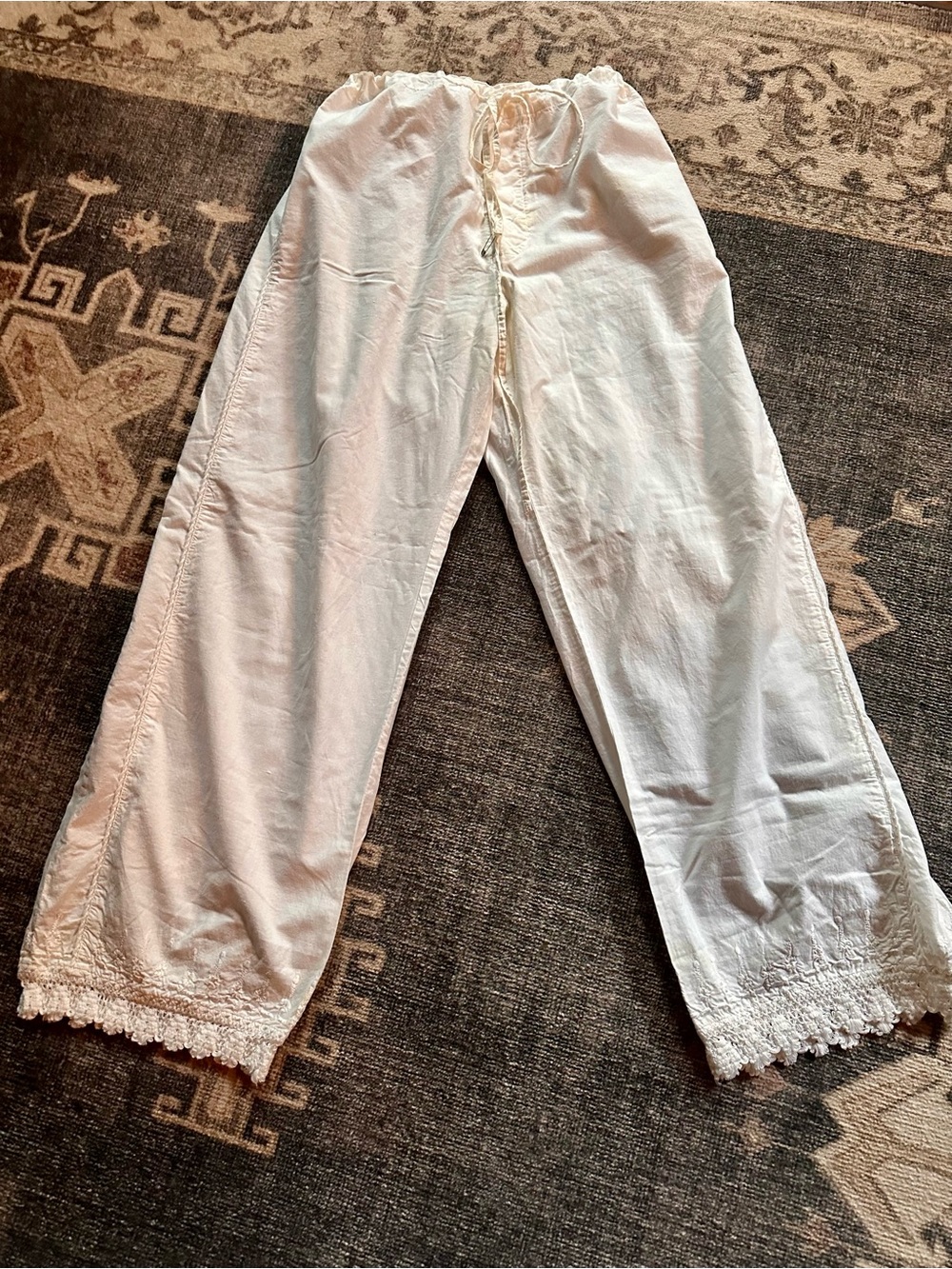 Women’s white cotton lace trimmed beach/lounge pants